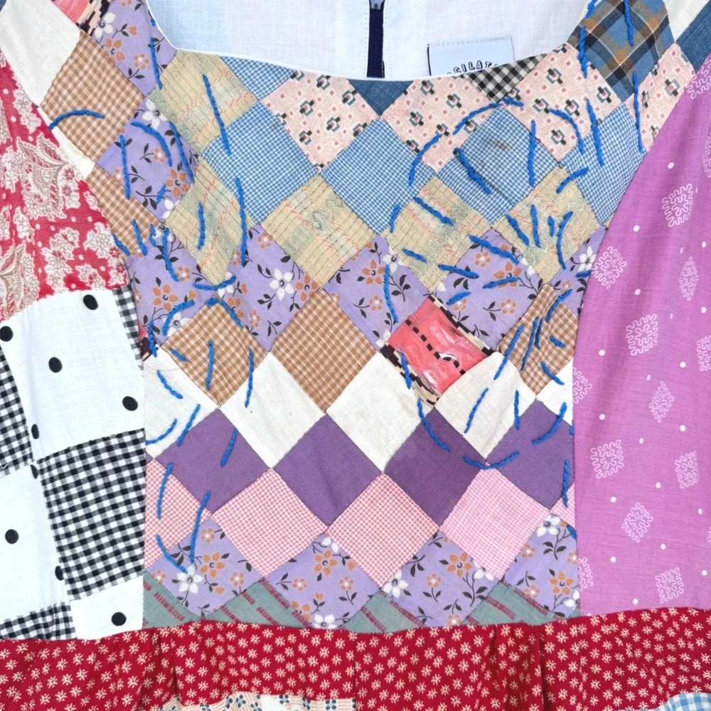 Antique Patchwork Quilt Jumpsuit Sz M Handmade Wide Leg Lined Cottagecore Artsy